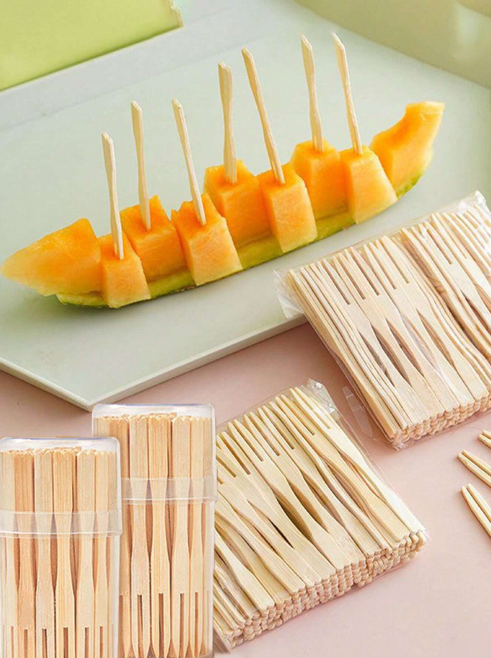 100pcs Bamboo Disposable Fruit Forks Cocktail Picks for Parties & Events