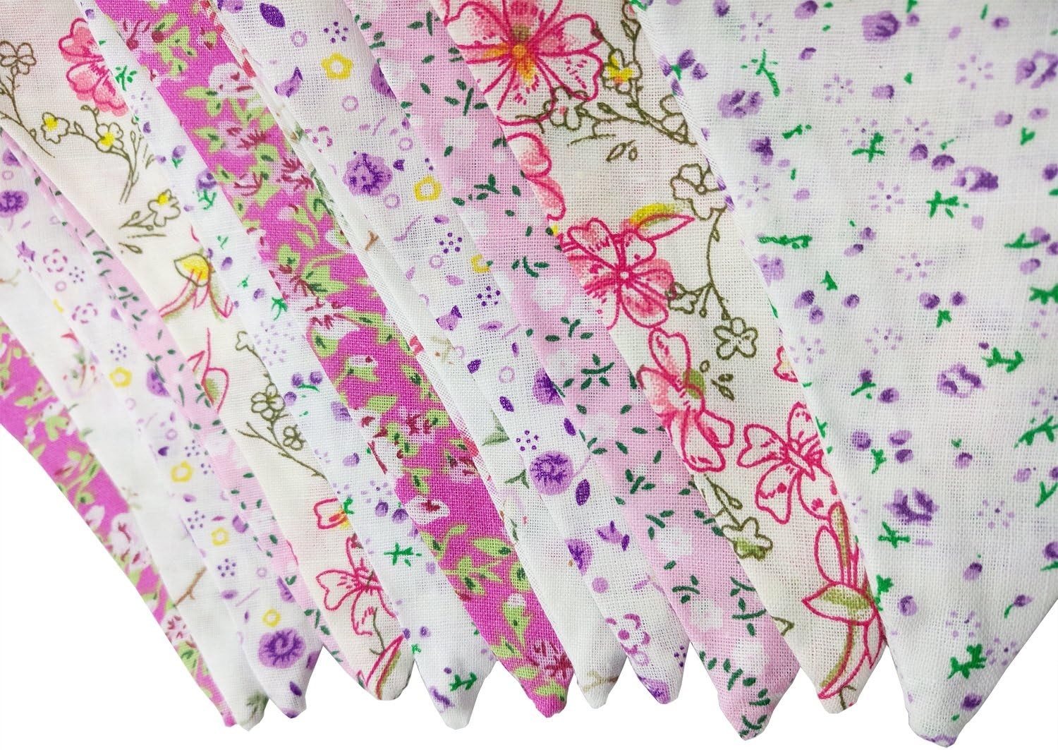 LOVENJOY Pink Floral 100% Cotton Bunting Banner for Girls 10.8 Feet, White