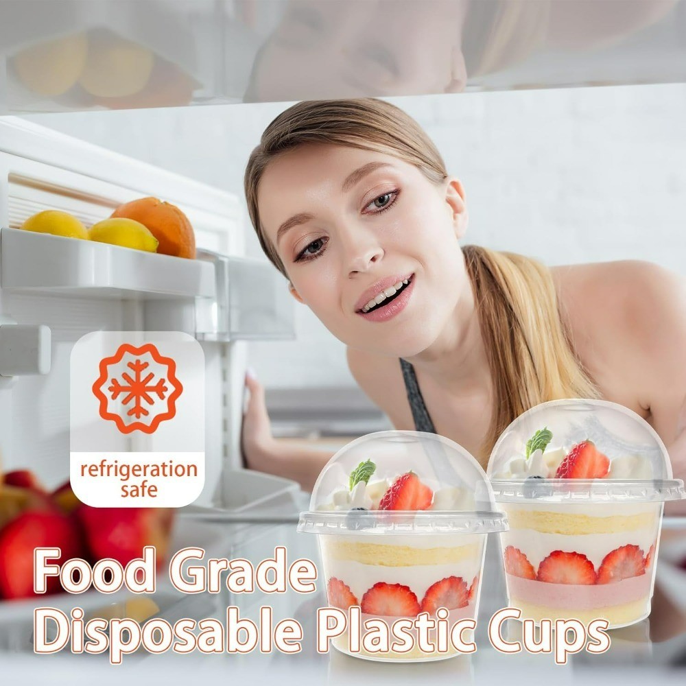 50 Pack 8 oz Clear Plastic Cups with Dome Lids Disposable Dessert Containers for