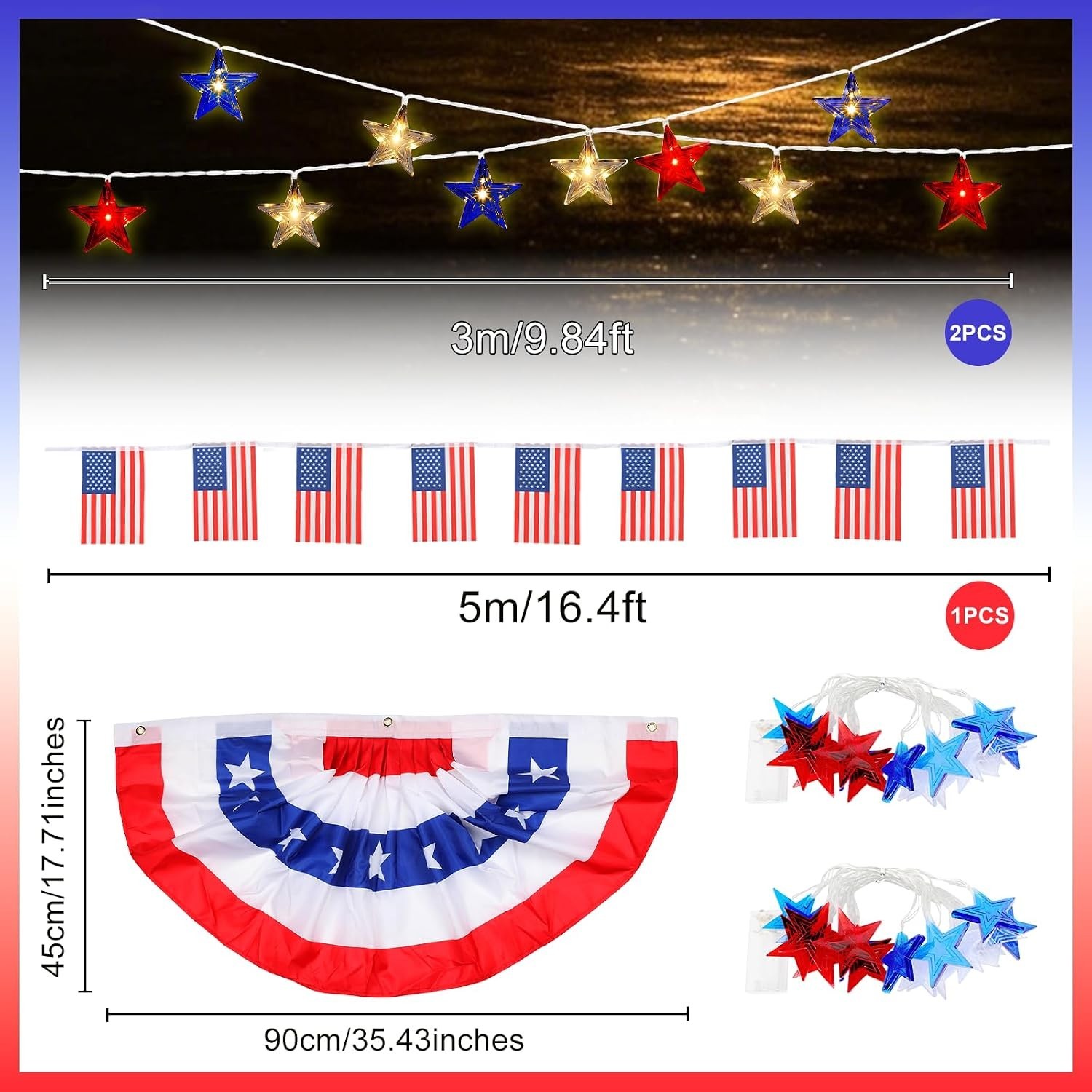 74 PCS Lighted 4th of July Golf Cart Decorations Kit with LED Star String Lig…