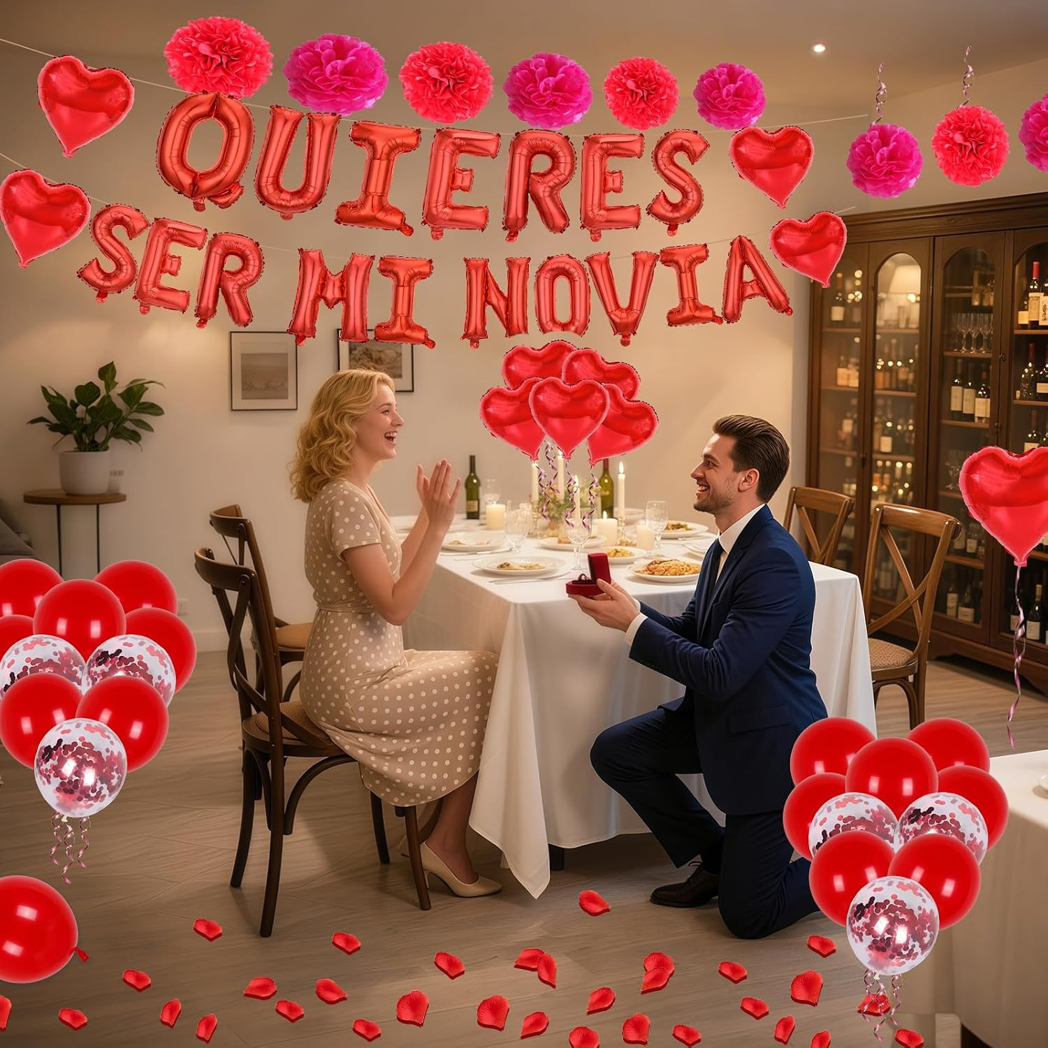 Red 16″ Quieres Ser Mi Novia Balloons Letters Set- 10Pcs Heart Balloons, LOVE