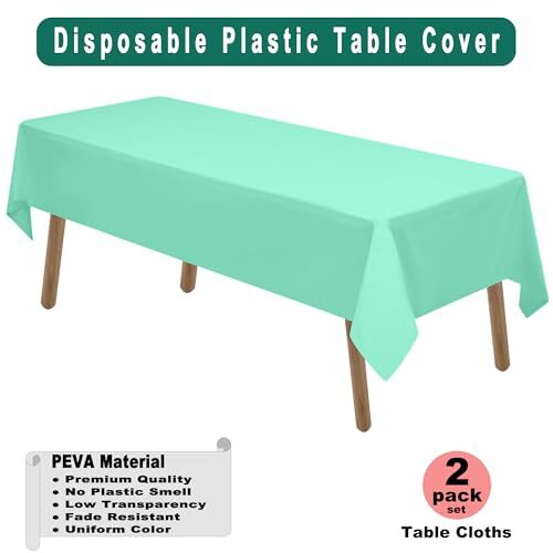 Fresh Mint Plastic Tablecloths 2 Pack Mint Green Disposable B01 Fresh Mint