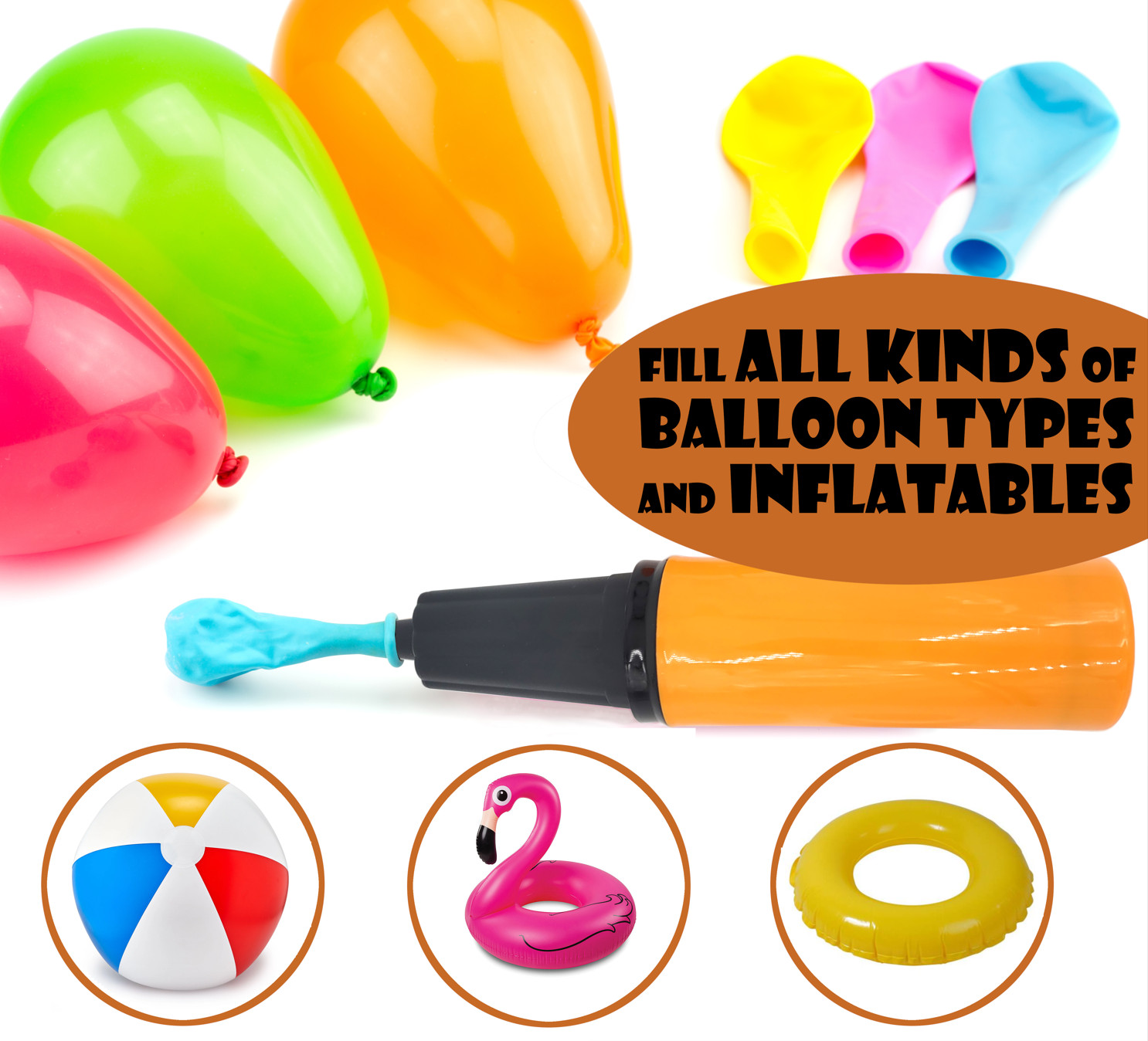 BULK LOT 90ct 2 Balloon Pump Handheld Manual Inflator Air Pump 2 Way Dual Action