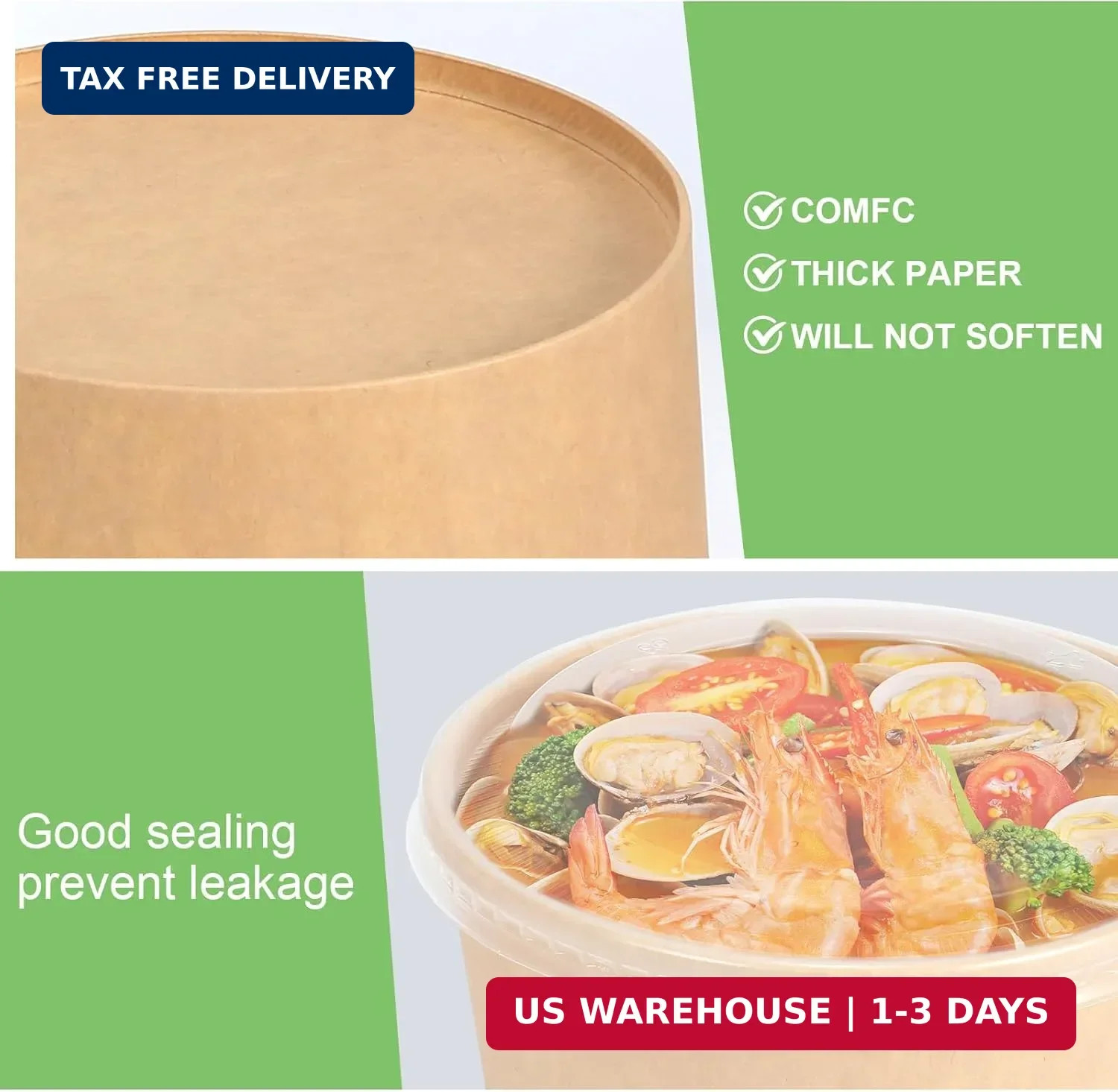 50 Pcs 32 Oz disposable meal prep containers，paper bowls with lids，disposable so