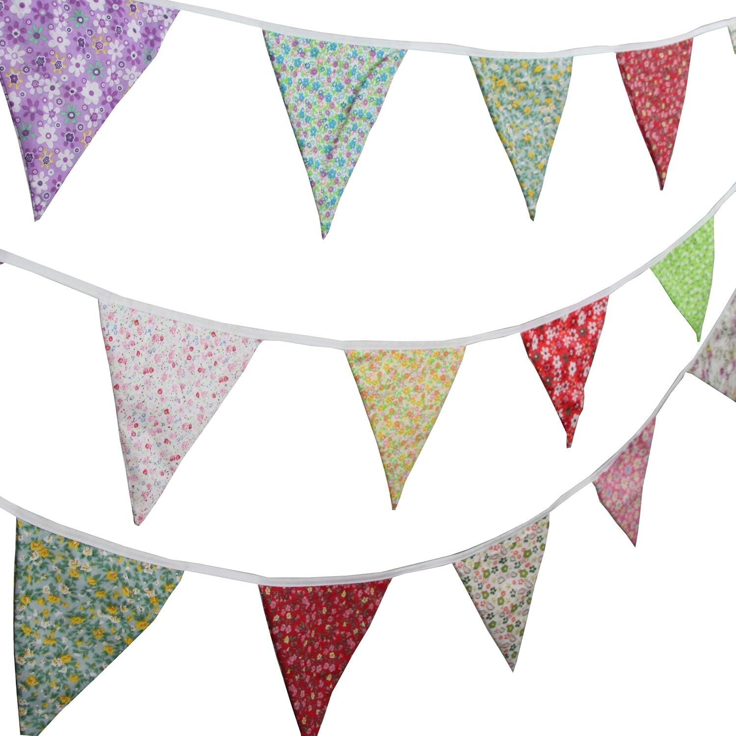 10M/32Ft Triangle Bunting Banner, 36 Pcs Cotton Fabric Flags Pennant Garlands…