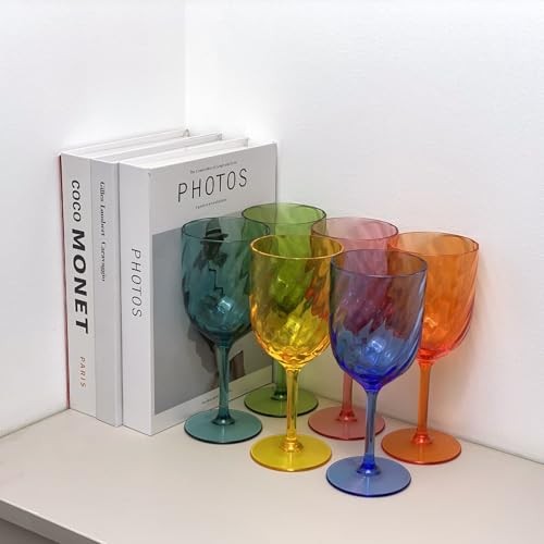 Plastic Wine Glasses Set Of 6,Unbreakable Acrylic Wine 15 Ounce Multicolor
