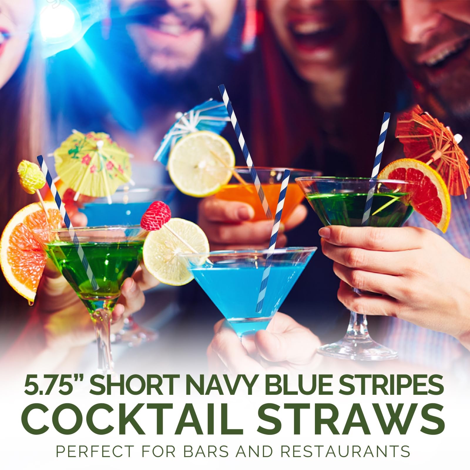 5.75 inch Navy Blue Short Paper Cocktail Straws & Stirrer Sticks 500 Counts -…