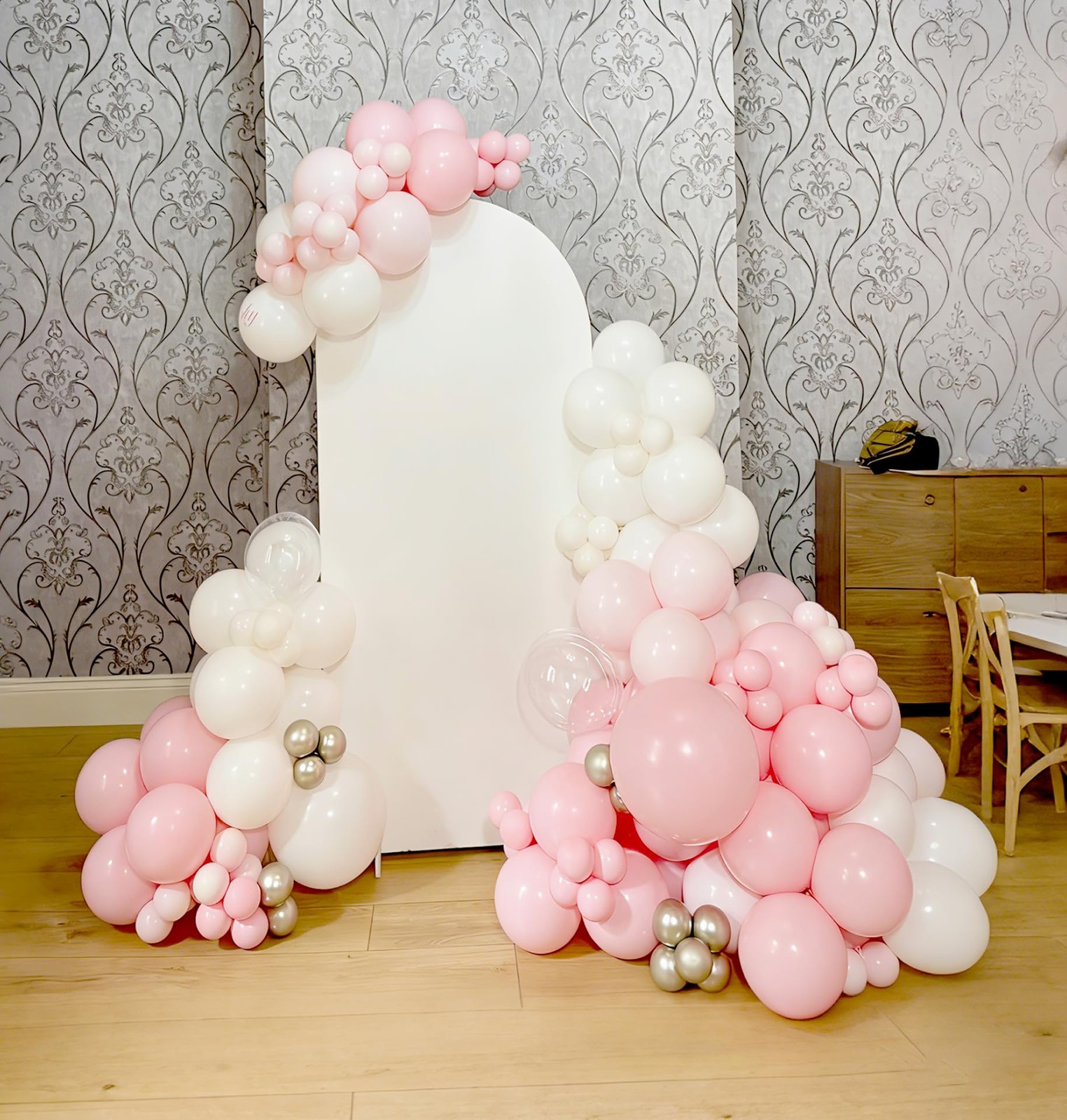 Light Pink Balloon Arch Kit, 134Pcs Pink and White Balloons