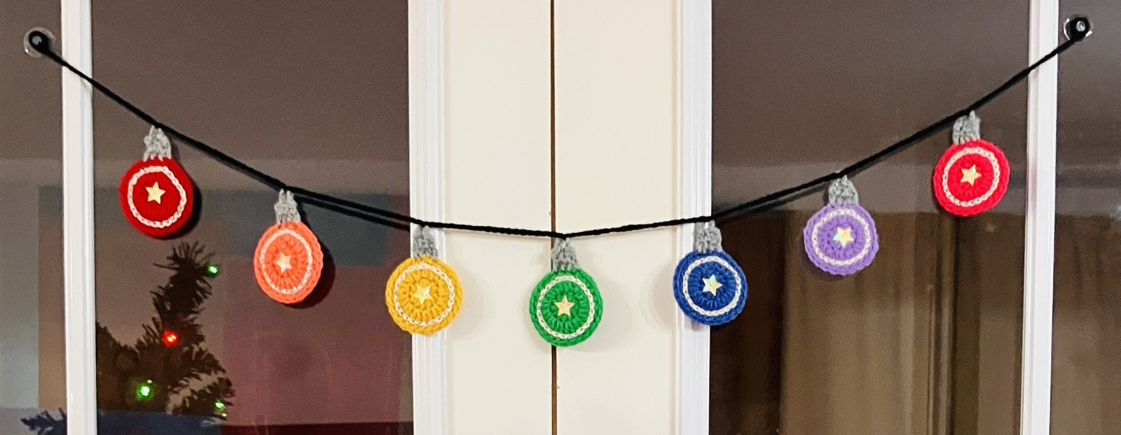 🌈 Rainbow Christmas gift Baubles Bunting Hand Crochet window camper gift