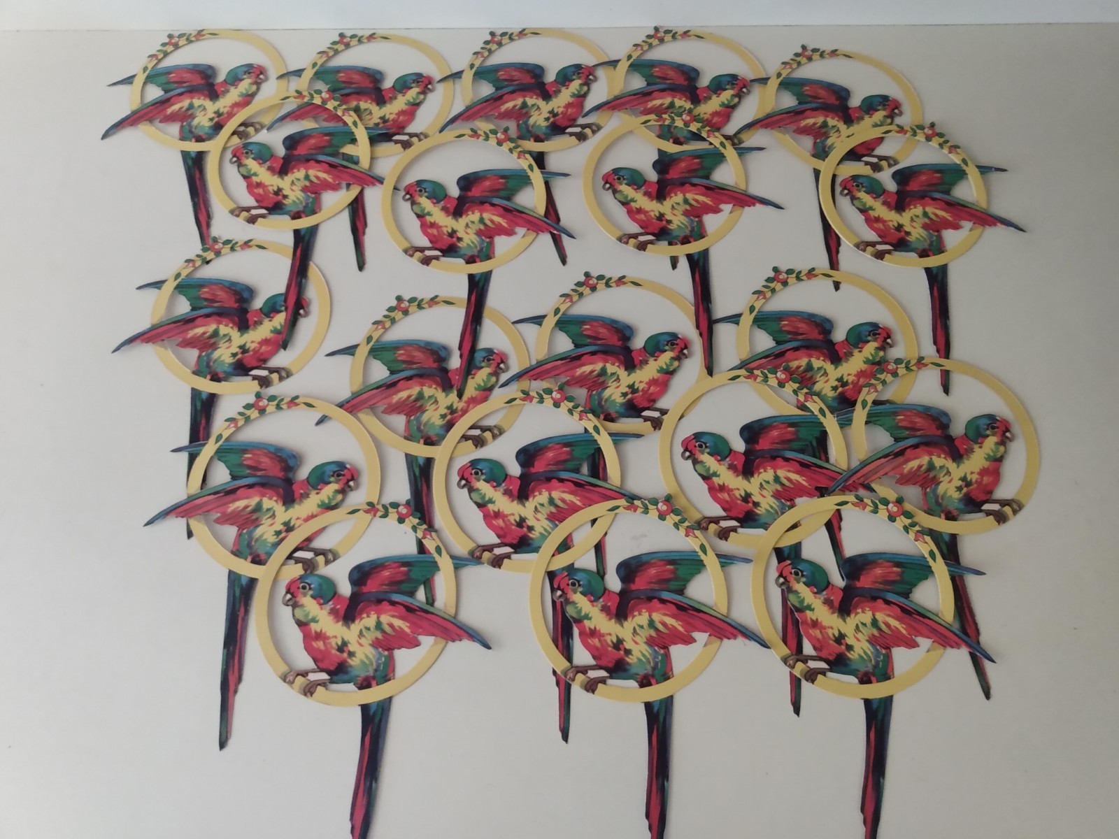 Lot 20 NEW Vintage Old Stock 2 Side Die-Cut Party Decorations Birds Tropical