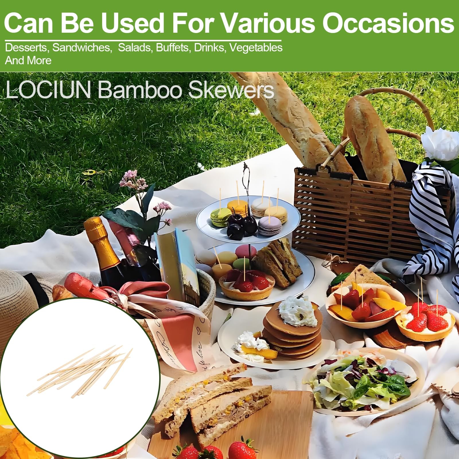 4-Inch Natural Bamboo Toothpicks & Skewers 750-Count | Extra-Long Wooden Picks