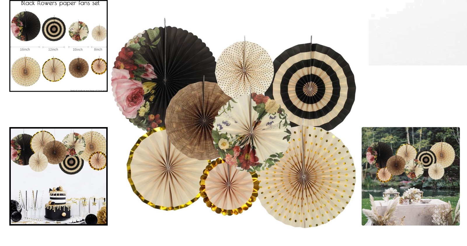 Set of 8 Elegant Hanging Paper Fans for Weddings & Celebrations – Art Deco