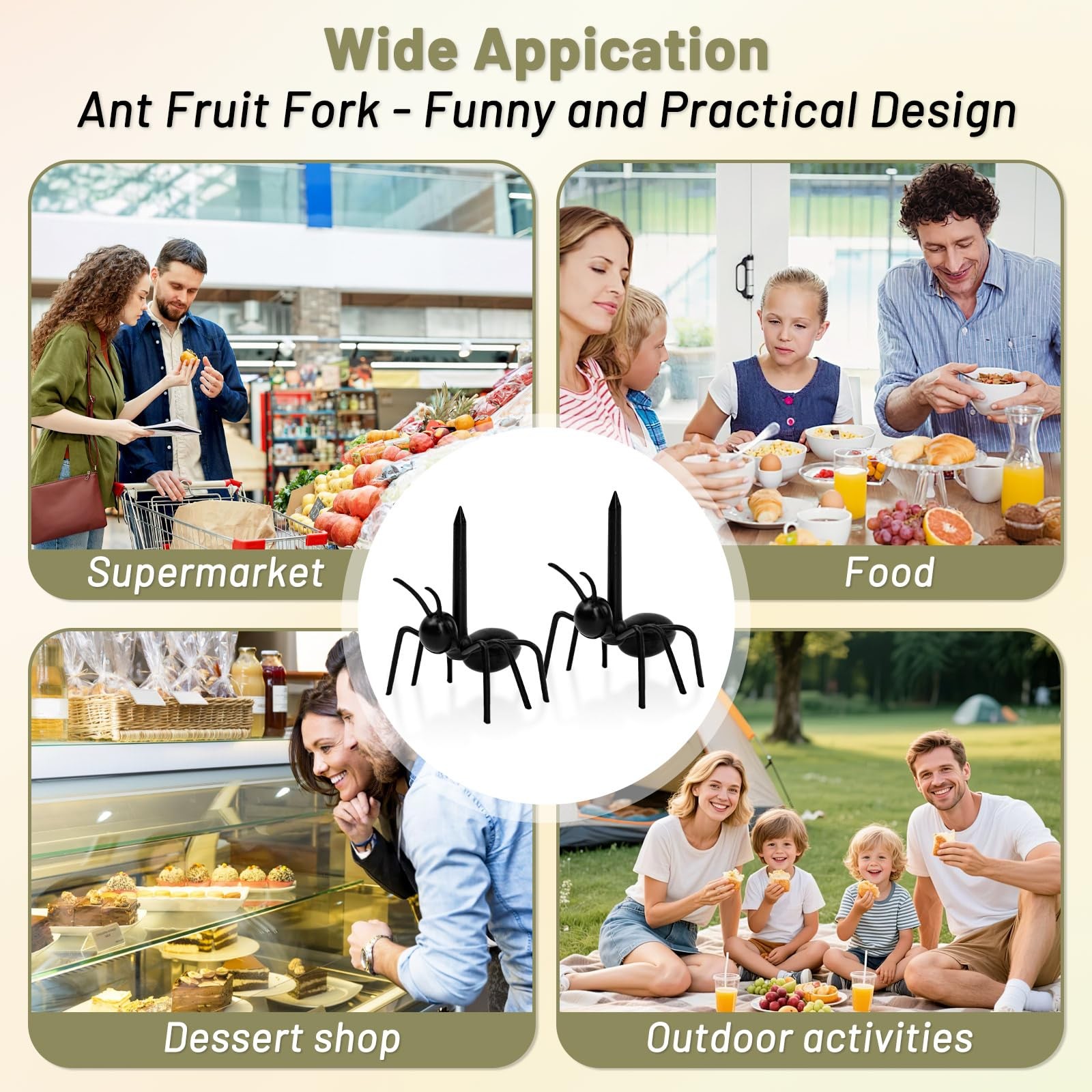 48 Pcs Ant Toothpicks, Reusable Plastic Toothpicks for Cake Snack Fruit Decor…