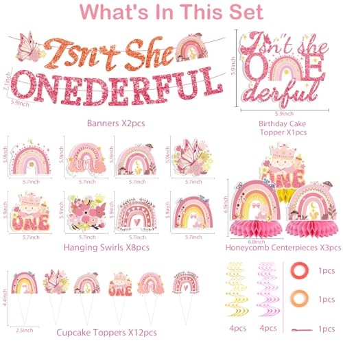 35PCS Isn’t She Onederful Birthday Decorations – First Birthday 1st Girl