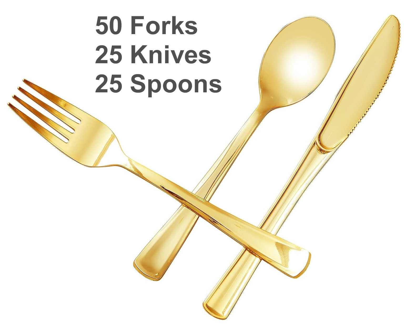 Gold Plastic Silverware Disposable Cutlery Set Heavy Duty Spoons Forks Knives