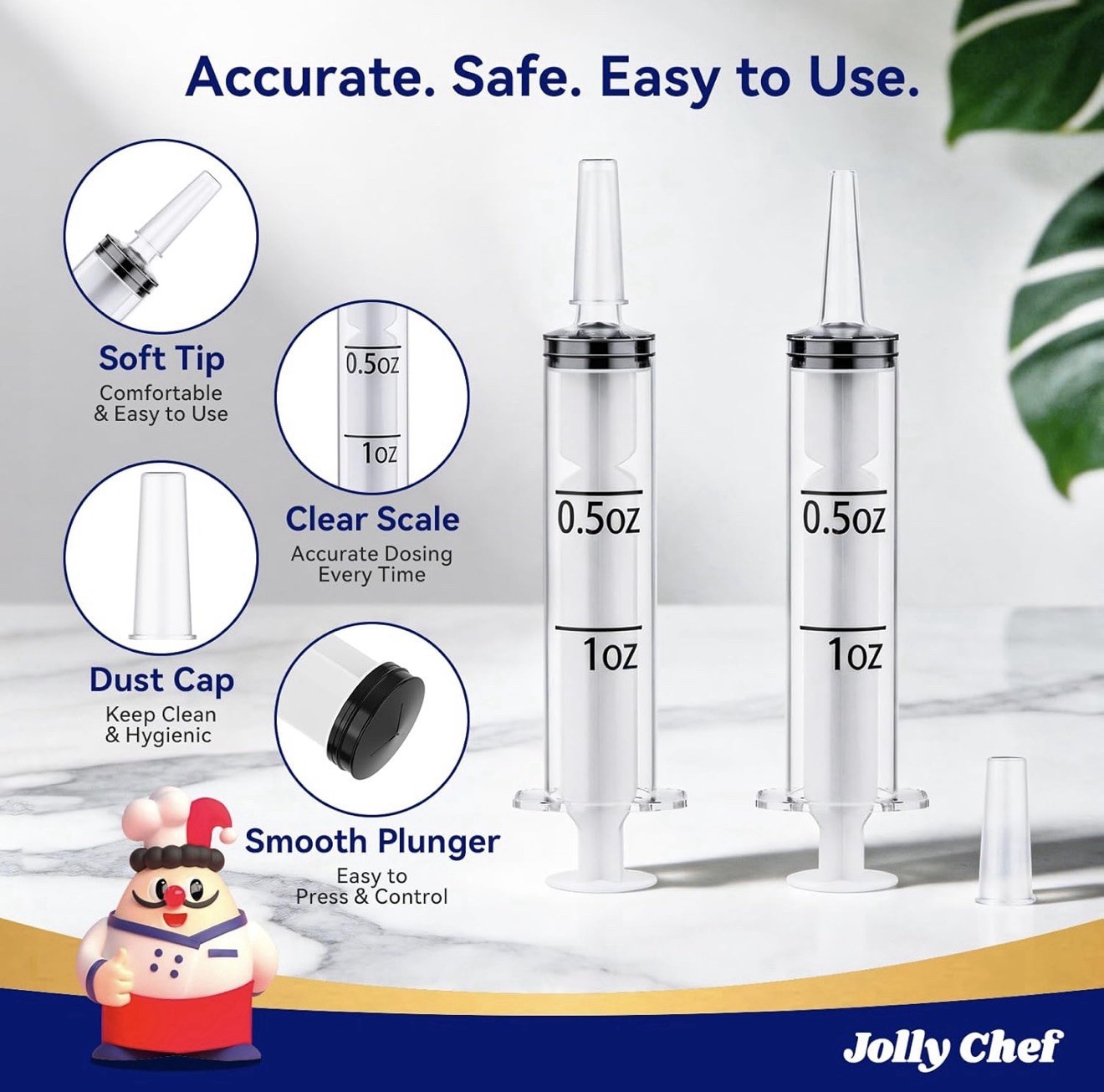 Jolly Chef 1.5oz Jello Shot Syringes with Caps, Reusable, BPA-Free, 100 Pack