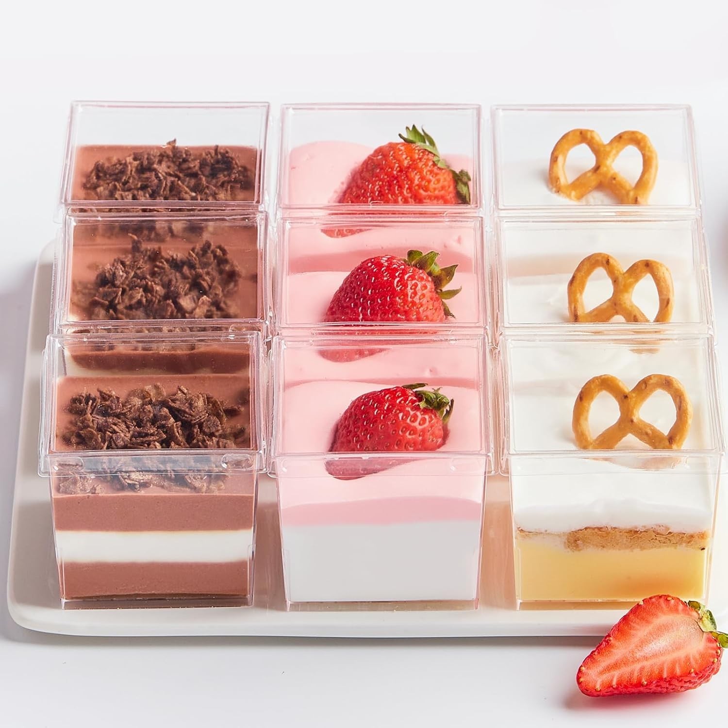 Mini Dessert Cups with Lids and Spoons 50 Pack Small Square 5 Oz Clear