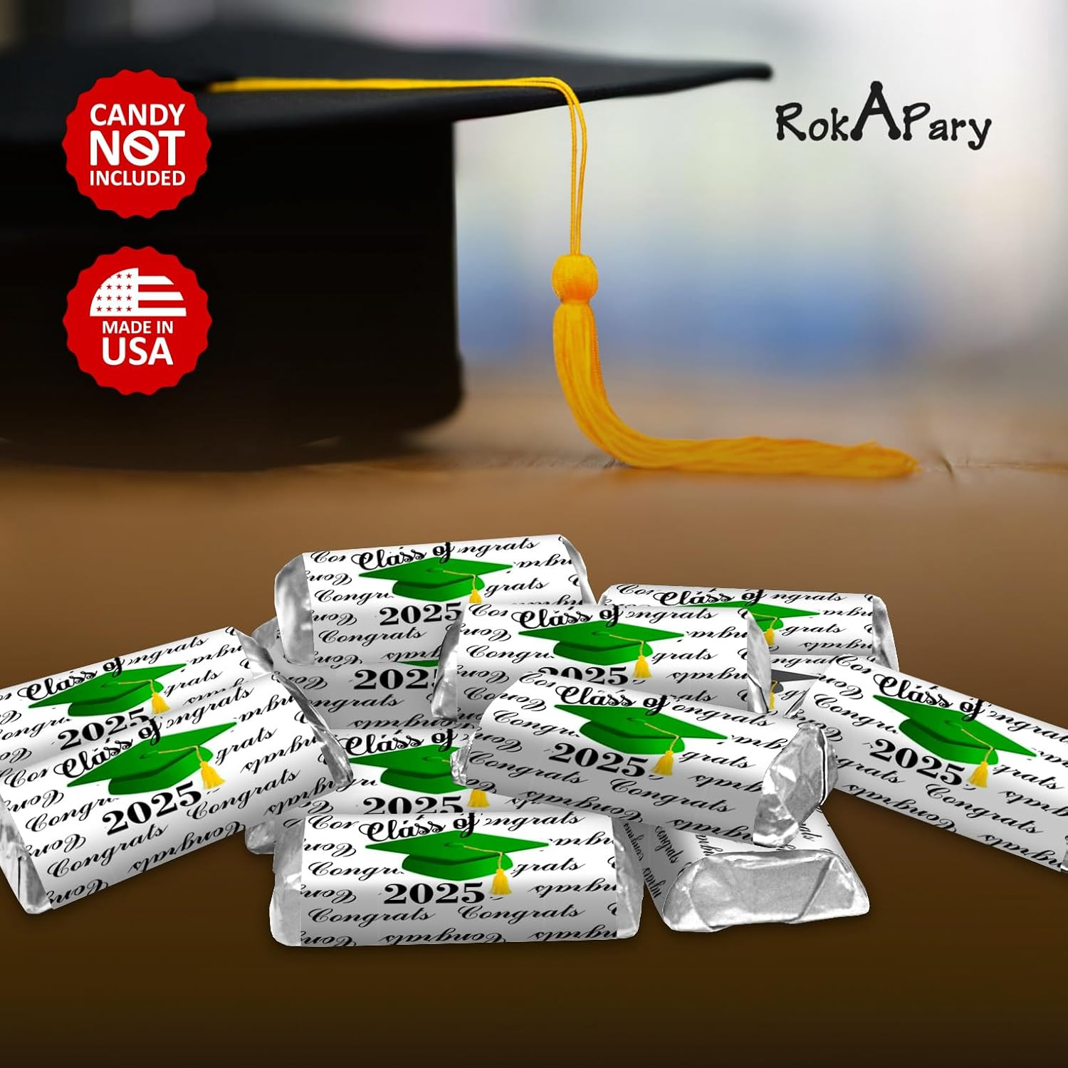 60 Graduation Cap Party Class of 2026 Miniatures Candy Bar Wrapper, (Set of 60)