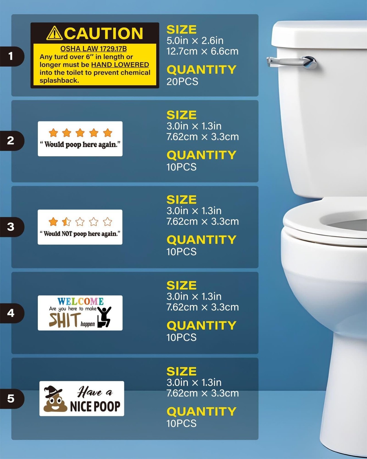 60 PCS Prank Stickers, Gag OSHA Law Stickers for Porta Potty Toilet Restroom,…