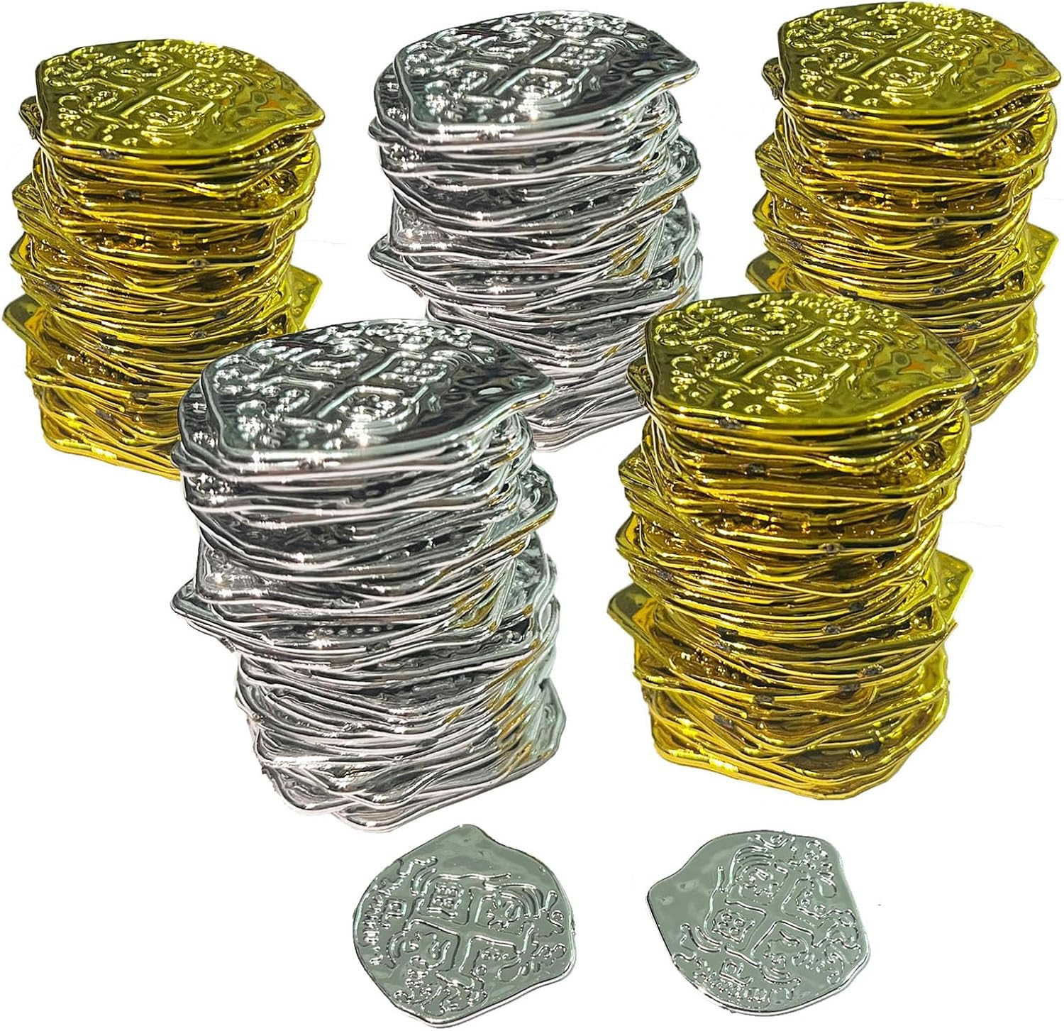 100 Pcs Pirate Coins Plastic Coins Fake Play Coins Replica Spanish Doubloons