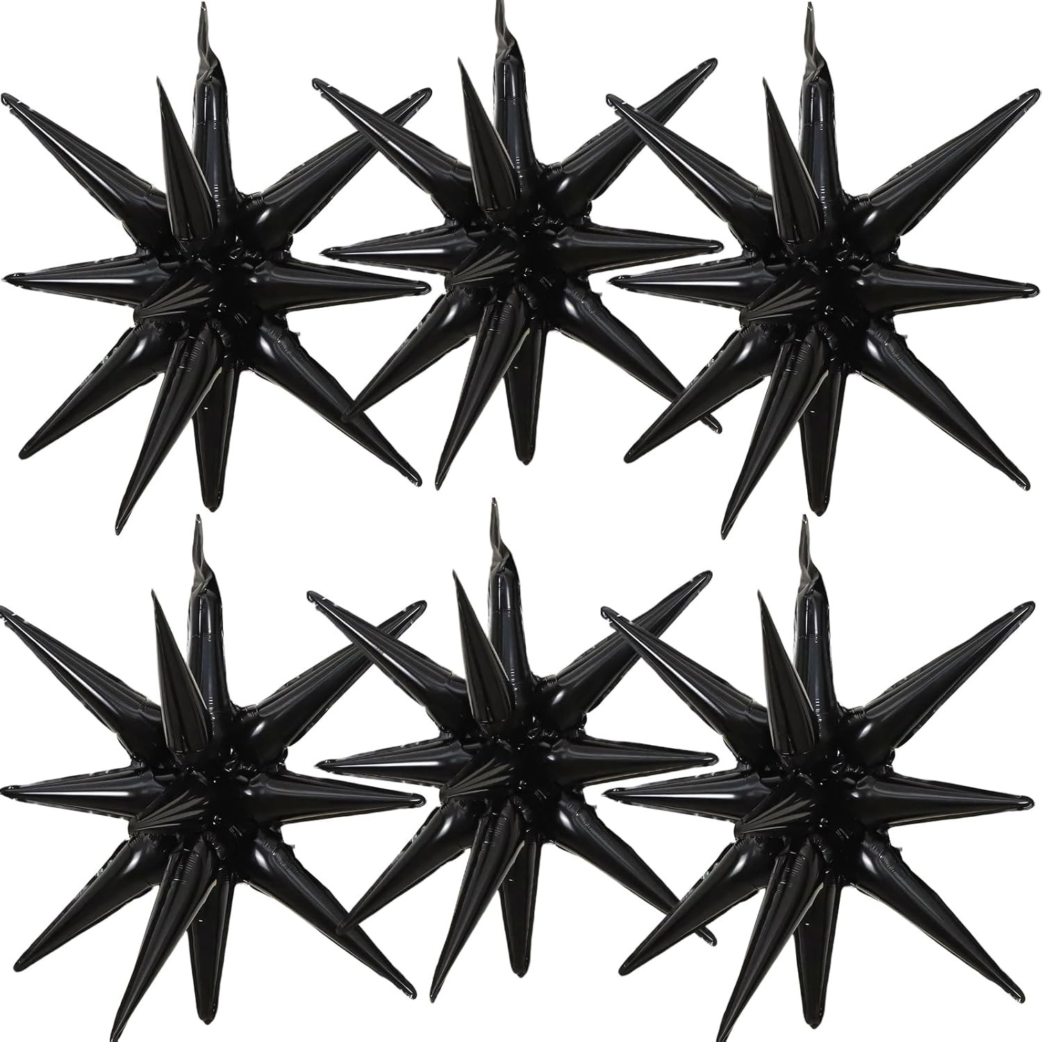 6 Pieces 27 Inches Black Explosion Balloons, Large 14-Pointed One-Piece Cone Sta