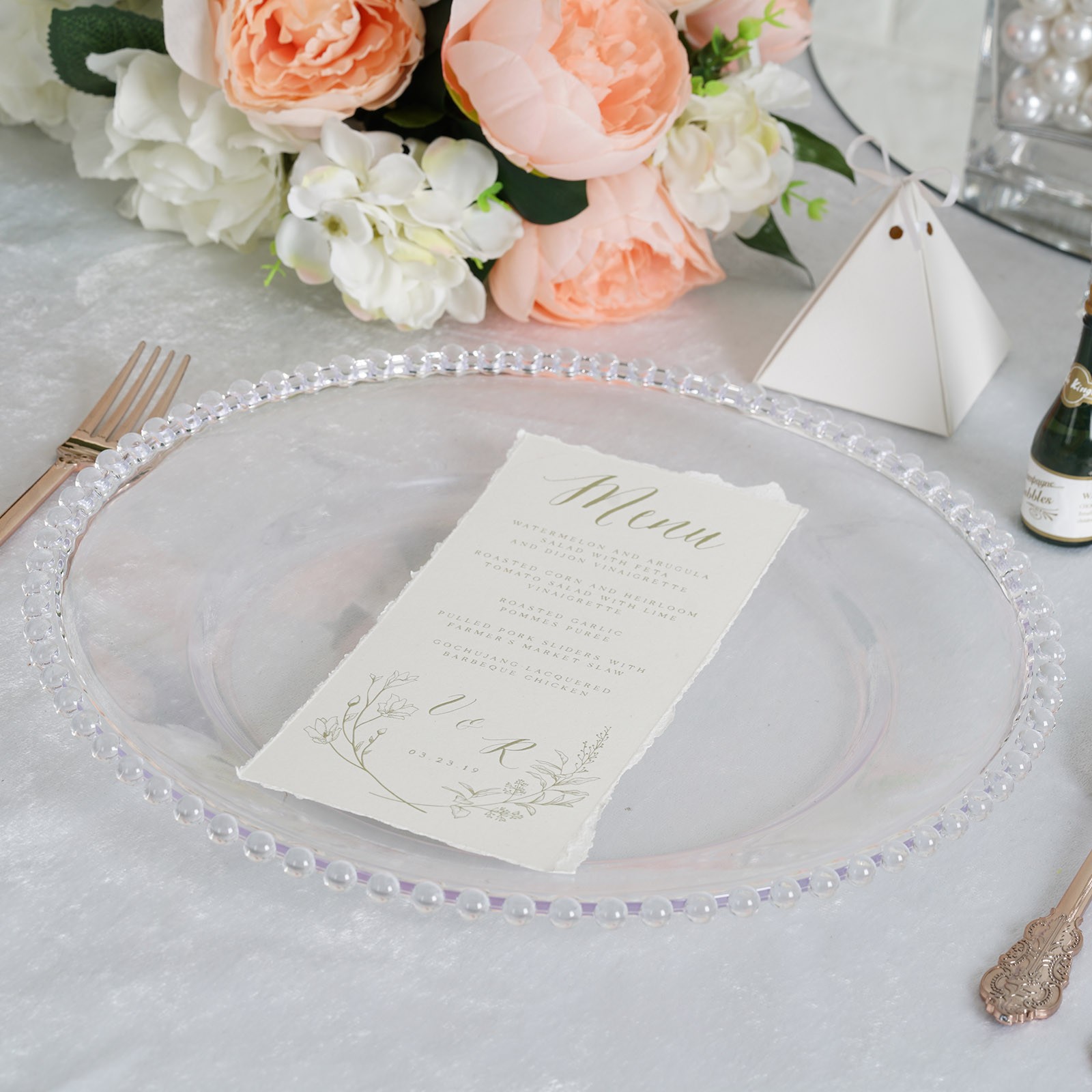 24 CLEAR 12″ Round Beaded Rim Charger Plates Wedding Reception Party Supplies