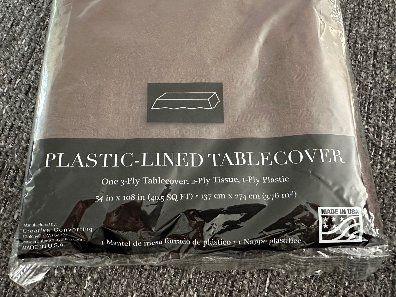 3 Touch Of Color Paper Plastic-Lined Brown Tablecover 54×108″ 3-Ply New!