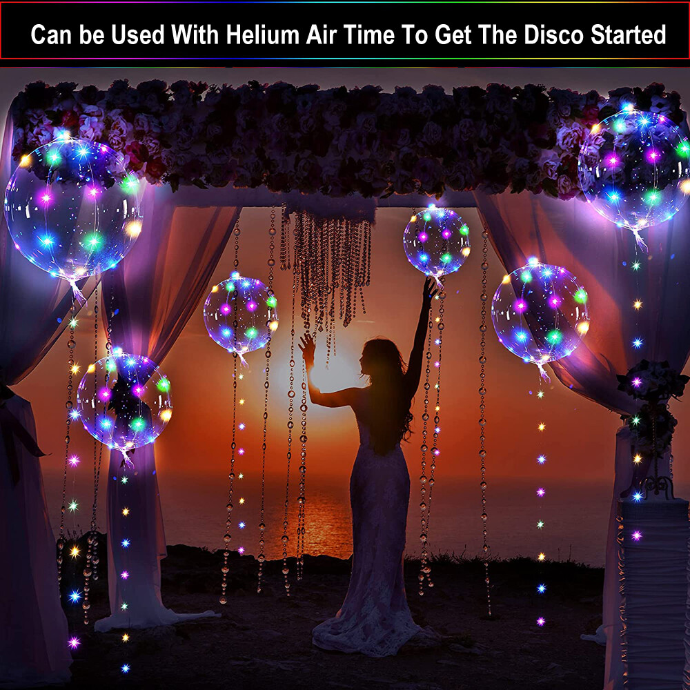 10 PCS LED Light Up BoBo Balloons 20″ Clear Bubble Balloon Birthday Party Decor