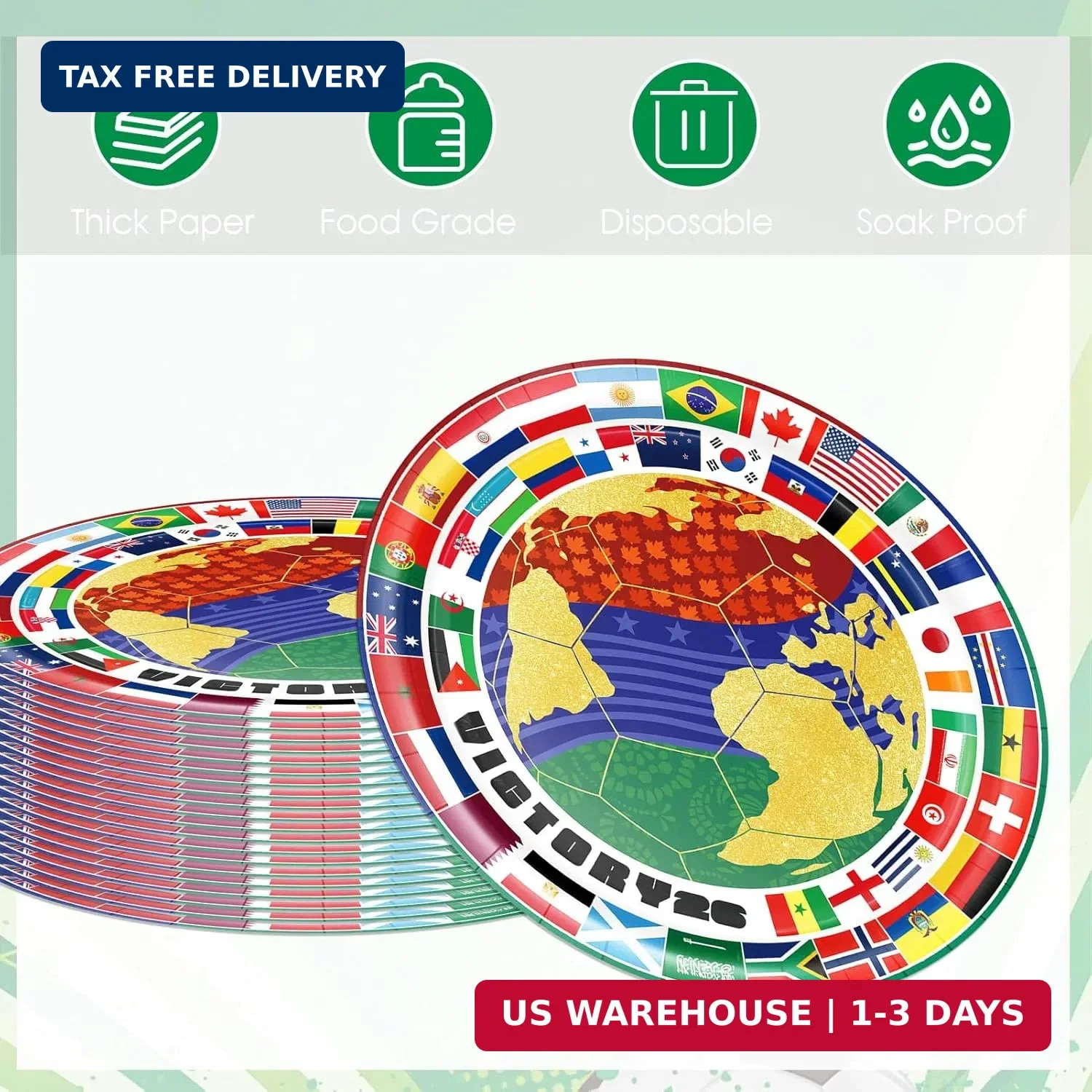 20Pcs 2026 World Soccer Match Theme Paper Plate Set 9 Inch Disposable Party Plat