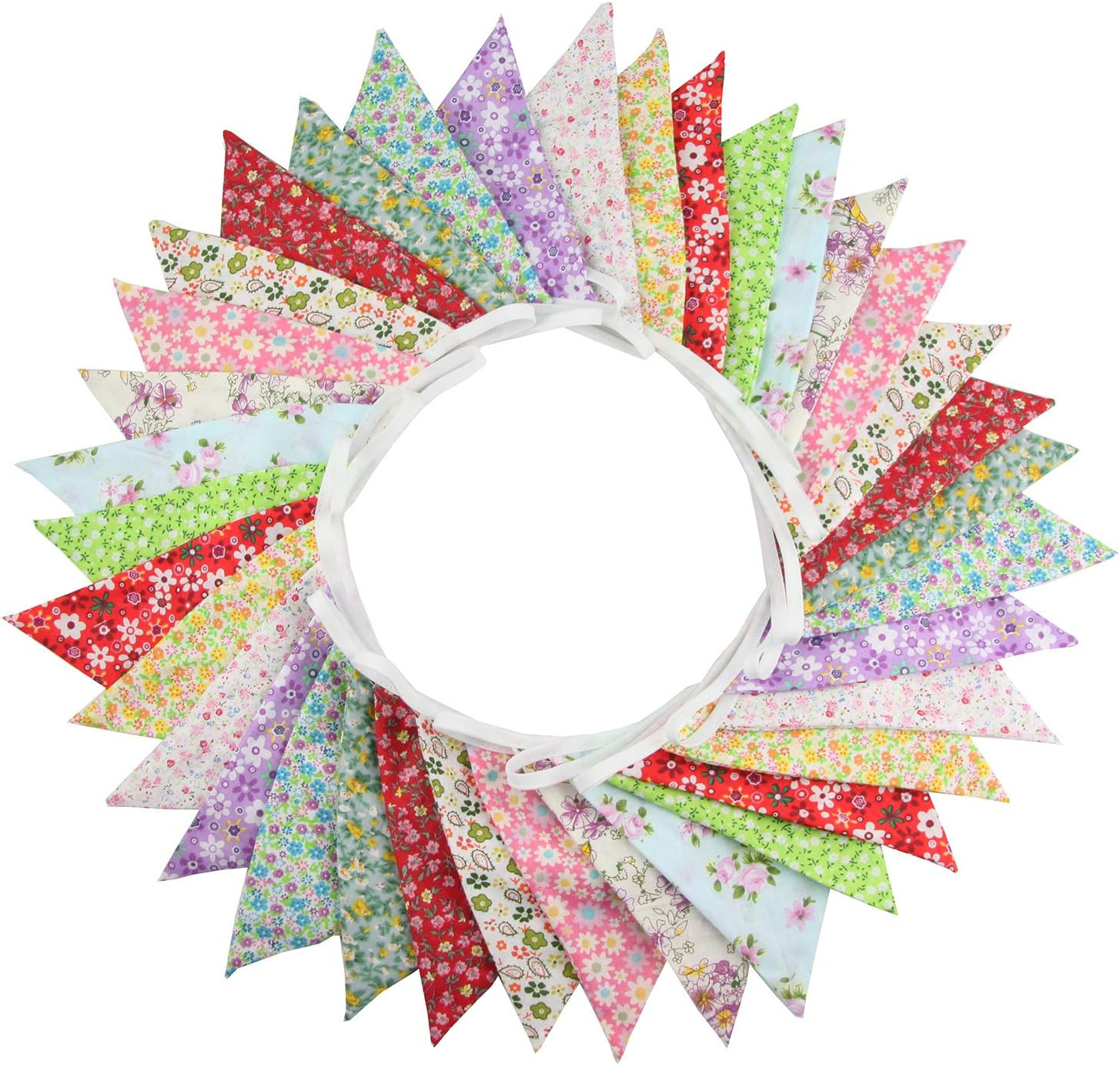10M/32Ft Triangle Bunting Banner, 36 Pcs Cotton Fabric Flags Pennant Garlands
