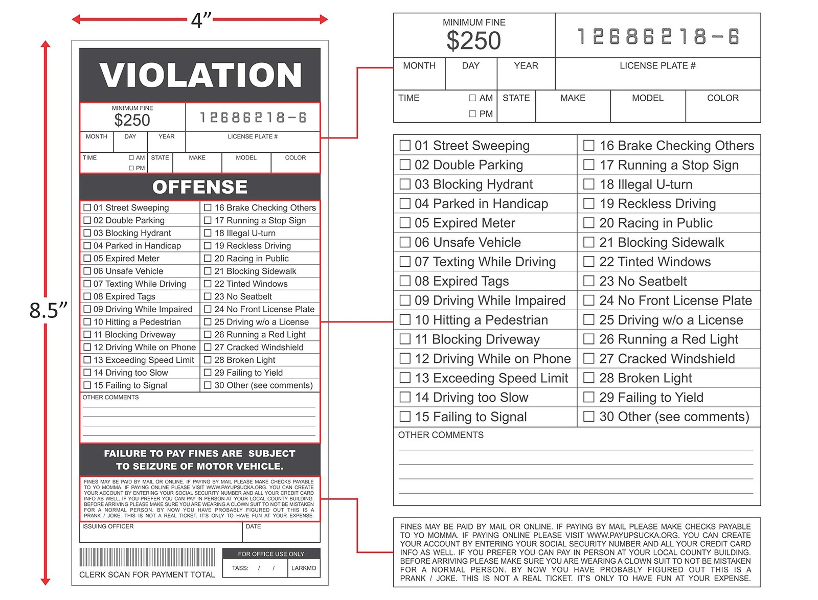 Larkmo Fake Parking Tickets Prank – Qty 25, Joke Violation Parking, Funny Gag Pr