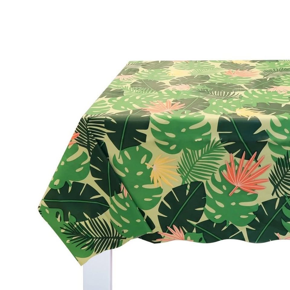 NEW Spritz Lot of 6 Jungle Cat Table Cover Tropical Fern Party 52″ X 108″