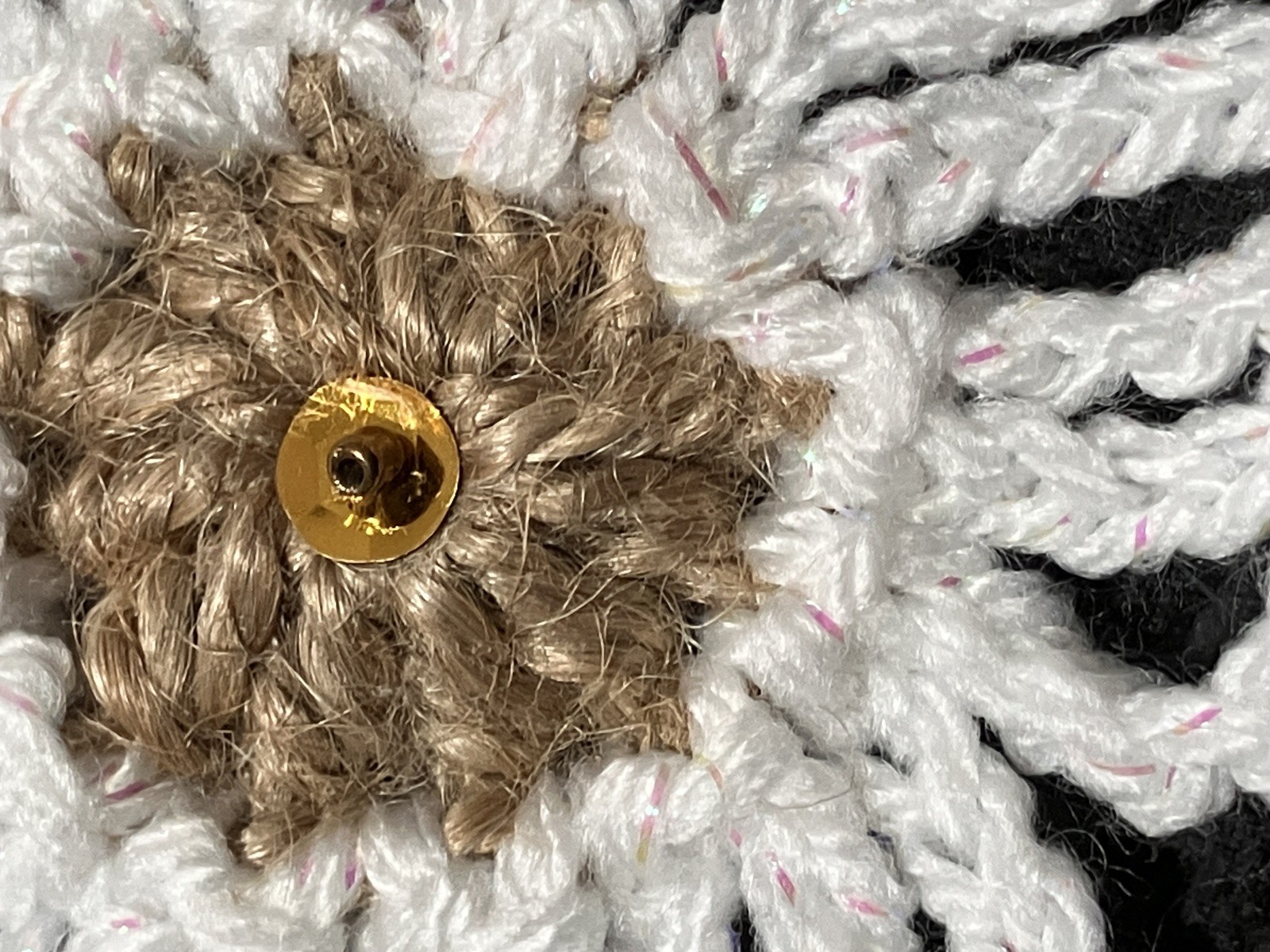 🌸NEW Hand Crochet sparkly daisy Jute Rustic Bunting Window Summer sequins Gift