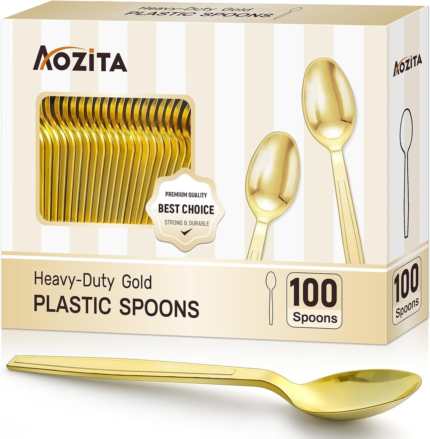100 Gold Disposable Plastic Spoons, Heavy Weight Disposable Spoons Plastic