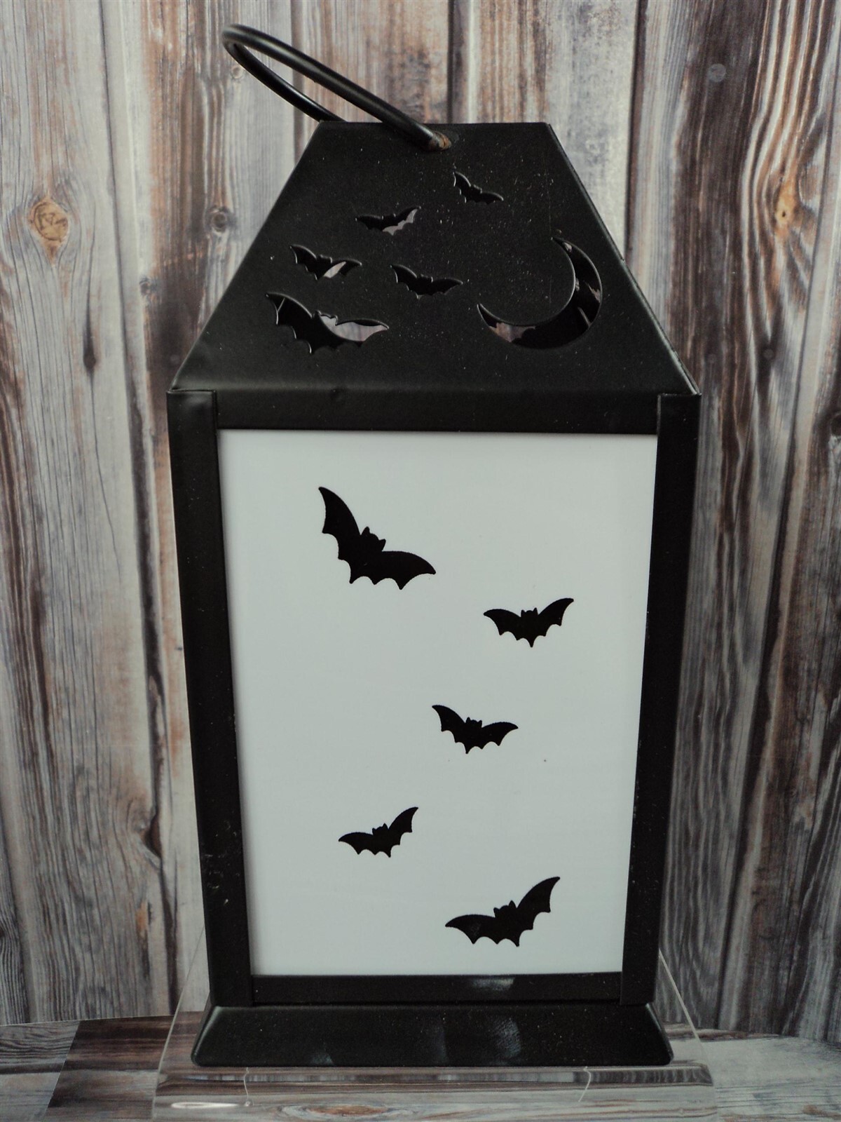 Halloween Black & White Witch w/ Bats Light Up Lantern