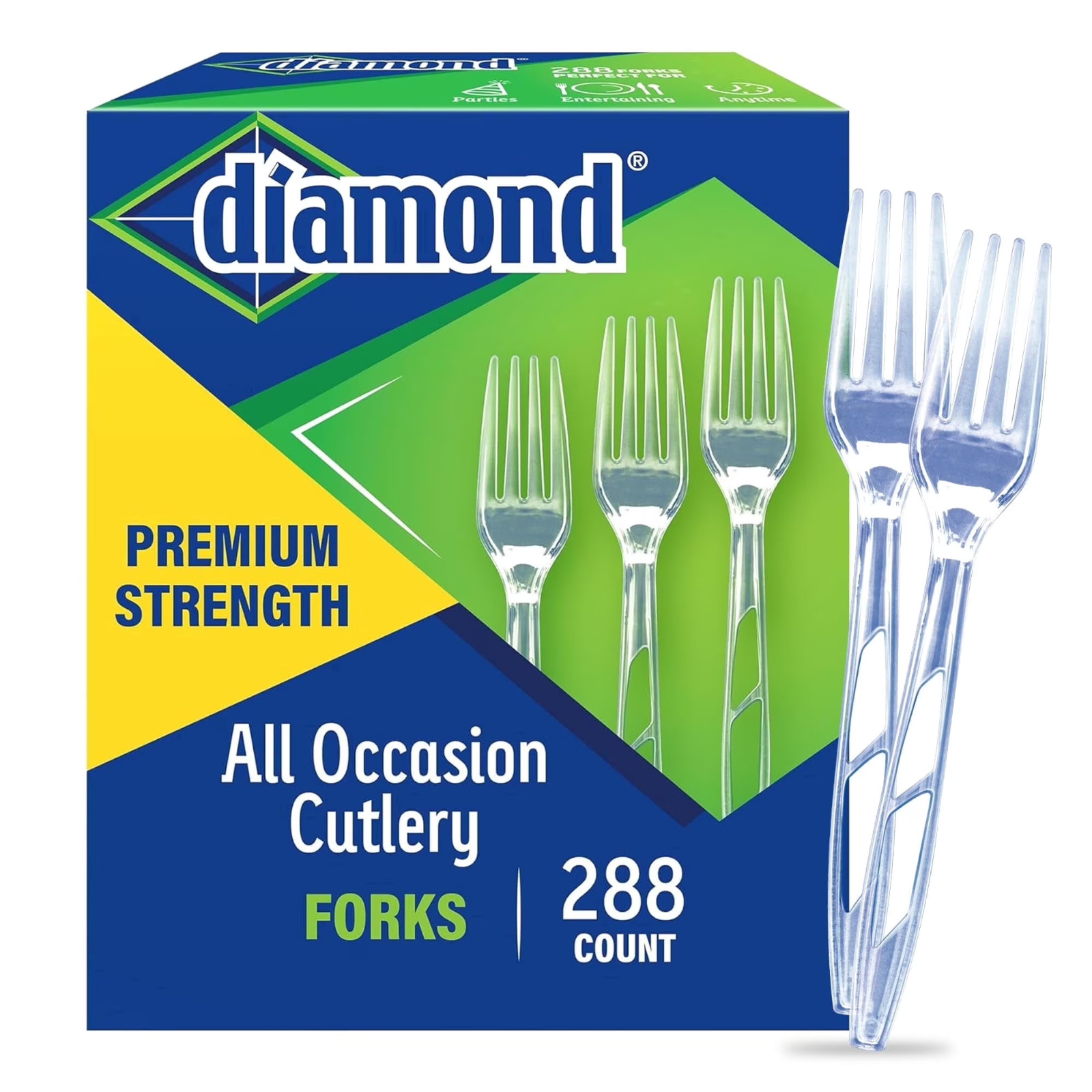 Diamond All Occasion Clear Plastic Disposable Cutlery, 288 Count Forks