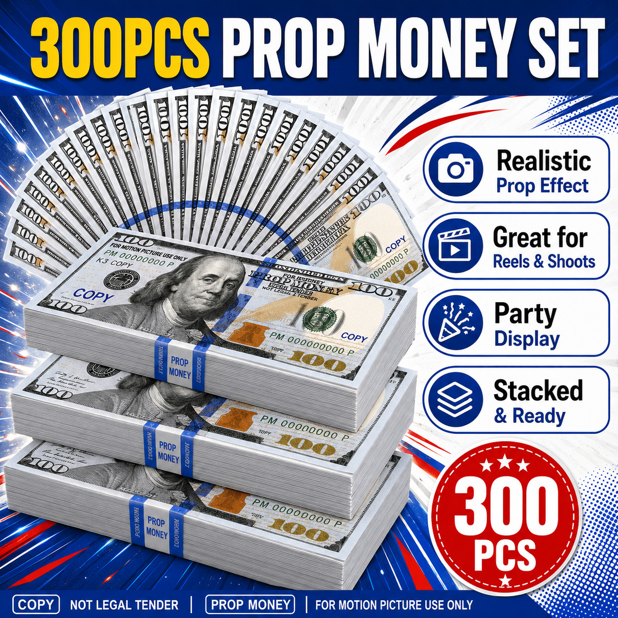 $100 Dollar Bills Prop Motion Picture Money $30,000 Dollars Total Copy Notes Set