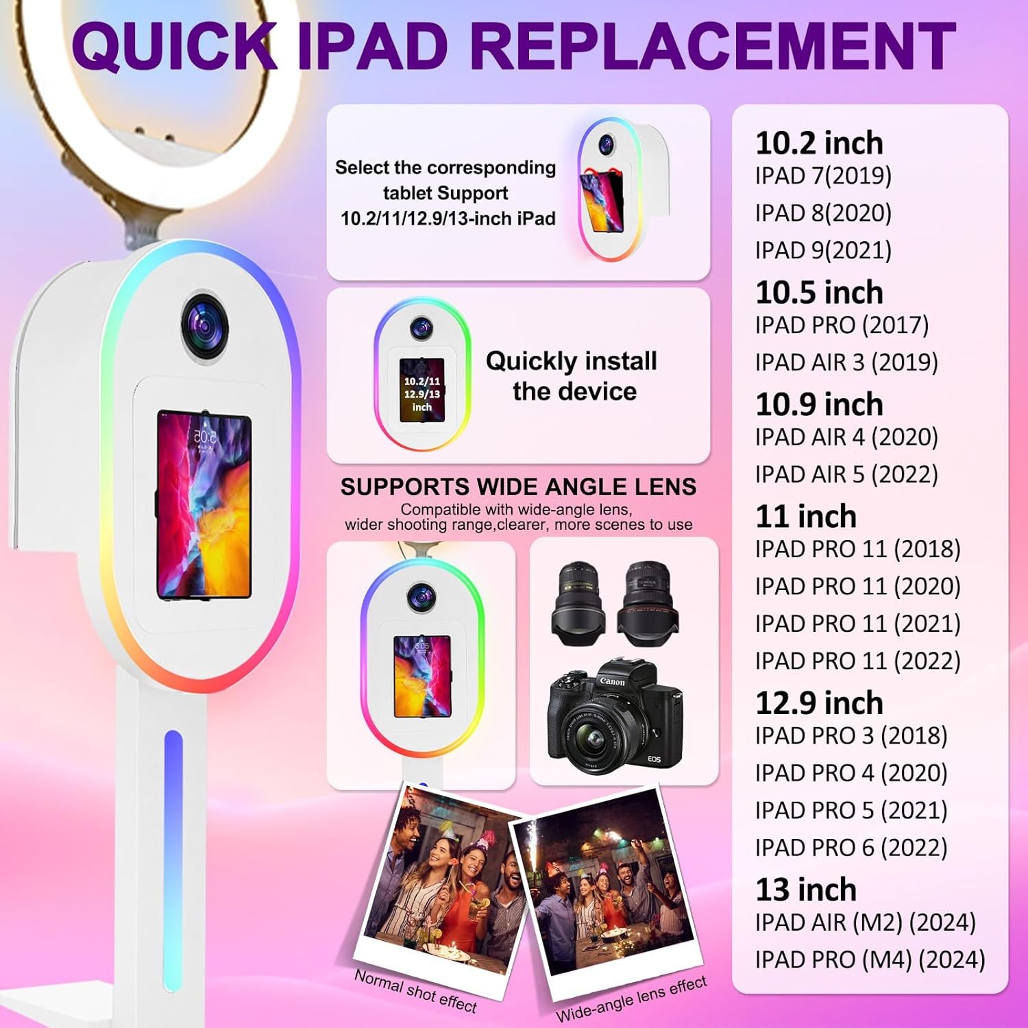 Portable Photo Booth Machine w/Music Sync Light Effects Selfie Booth for Parties