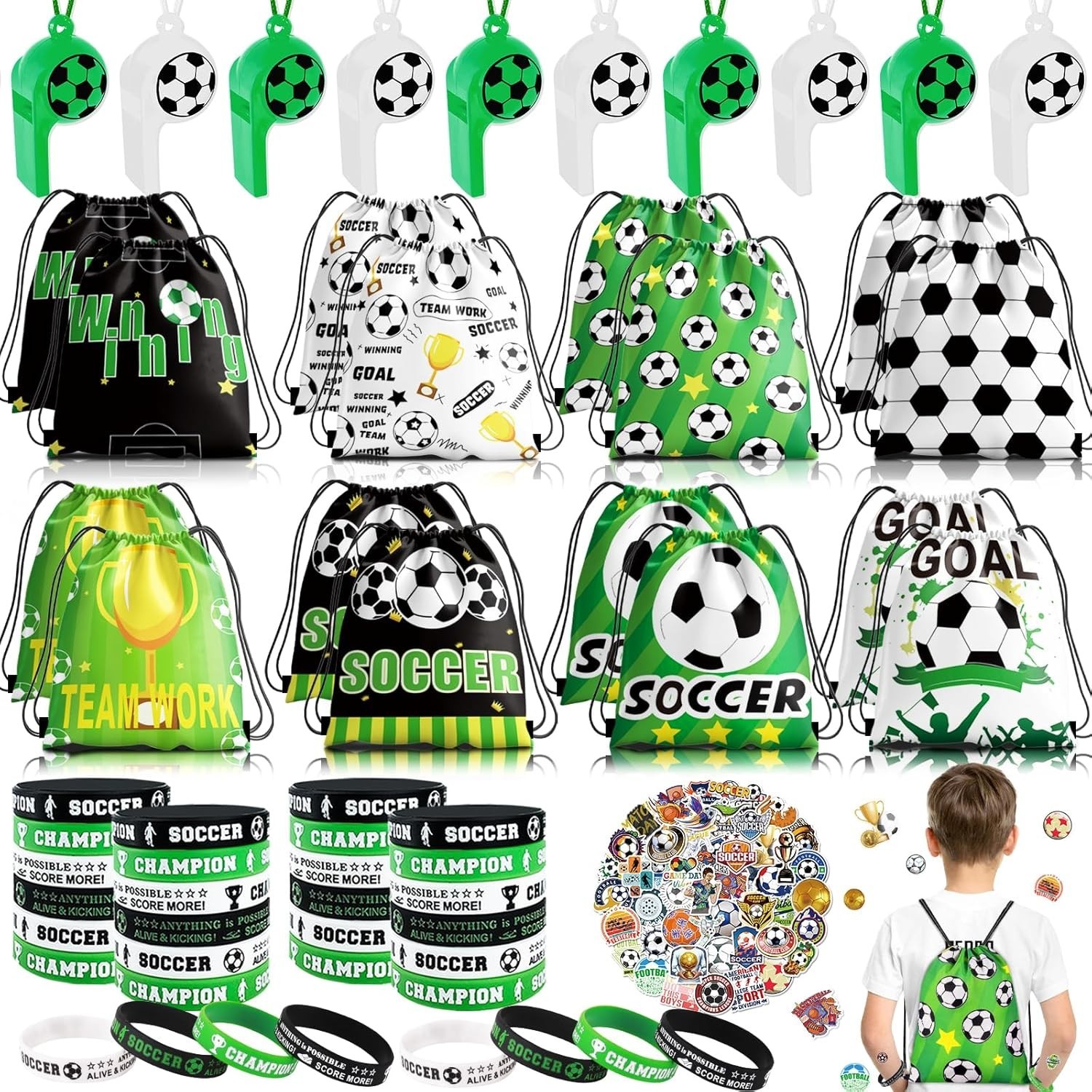 98Pcs Soccer Party Favors, Soccer Goodie Bags with Silicone Bracelet S…