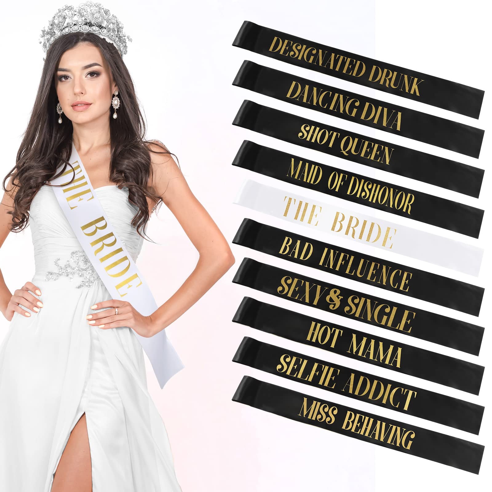 10 Pack Bride and Bridesmaid Sash Set Wedding Bachelorette Funny Team Gifts S…