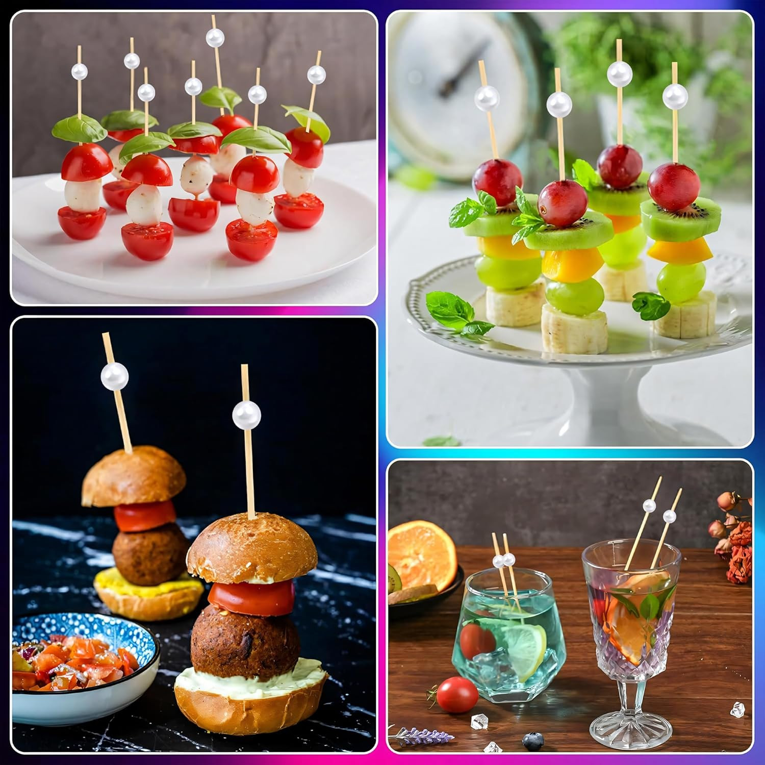 300Pcs Fancy Toothpicks for Appetizers,4.7Inch White Pearl Cocktail Picks