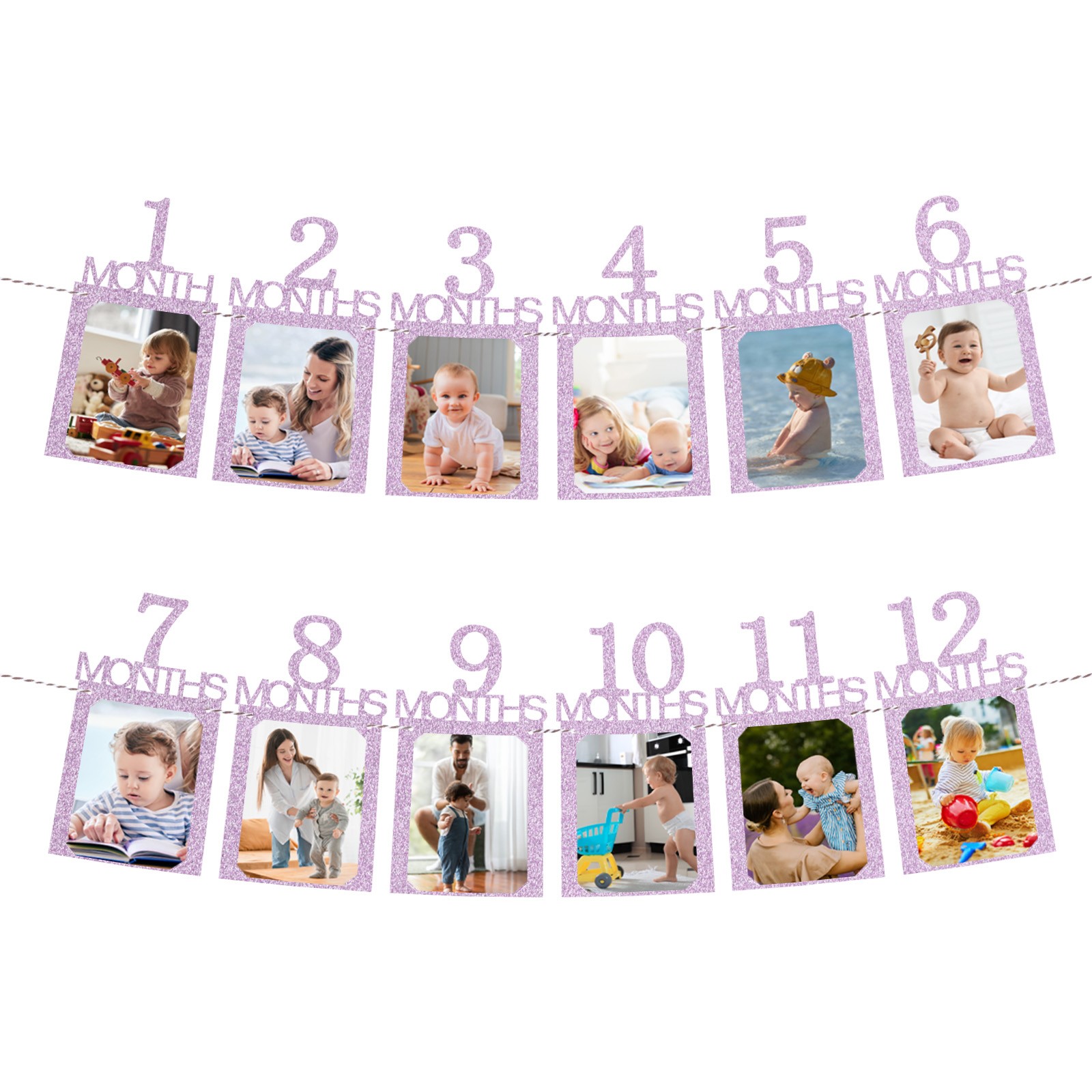 1st Birthday Photo Banner Decorations from 1 to 12 Months Pink 12PCS