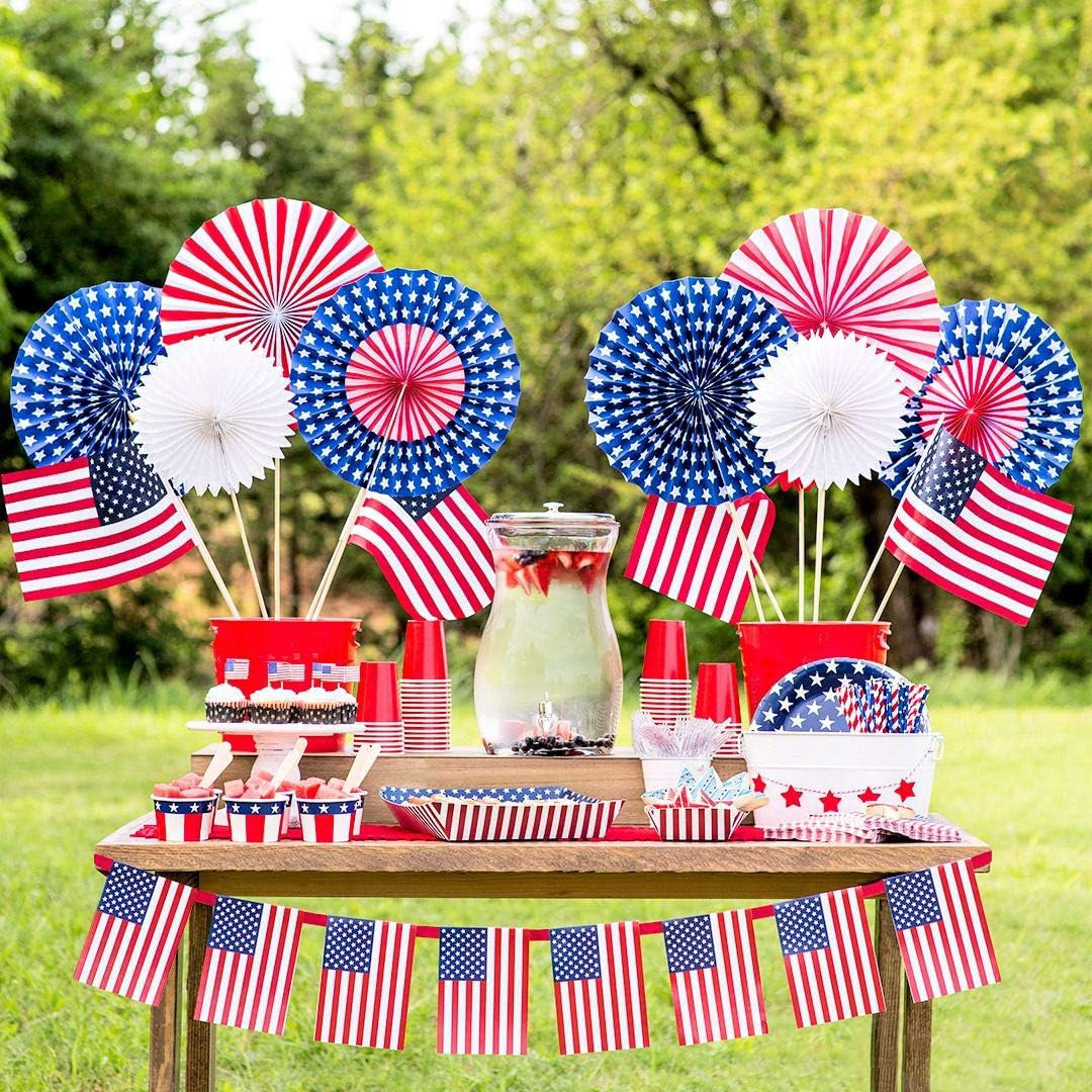 American Flag Red Blue White Paper Straws, 100 Straws for Memorial Day /4Th of J