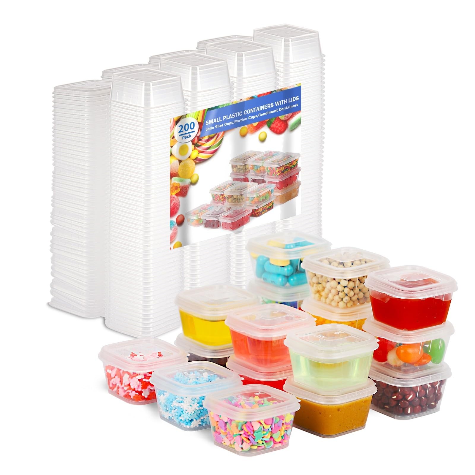 1 oz Square Plastic Containers with Lids(200 Pack), 1oz Clear Condiment Cups …