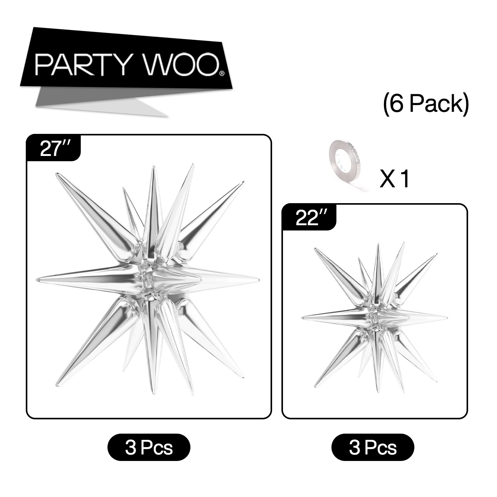 Metallic Silver Star Foil Balloons 6 Pcs Mylar Party Decor Globos Estrella Plata