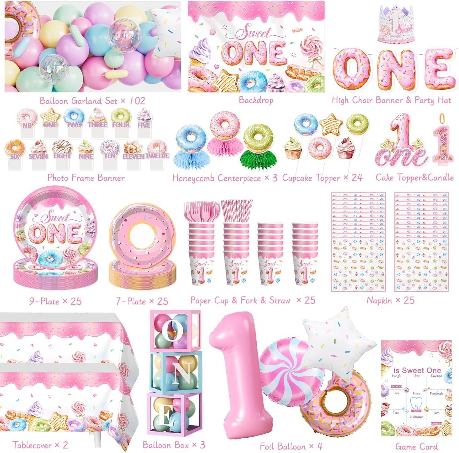 First Birthday “Sweet One” Party Decorations Set NEW