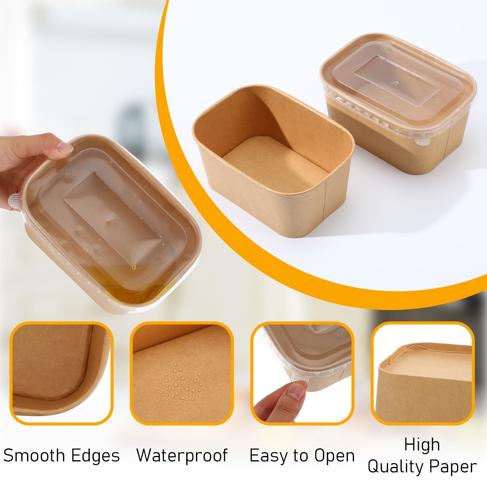 50 Pack 35 oz Disposable Paper Food Containers with Lids – Leak-Proof, Microw…