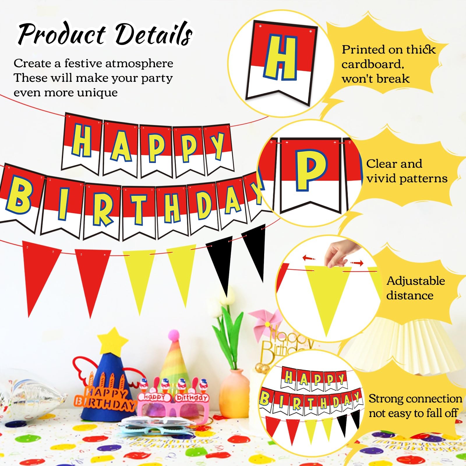 Red White Yellow Happy Birthday Decorations Cute Interesting Small,