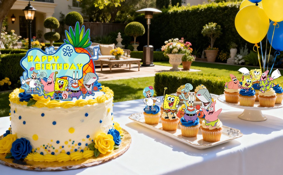 SpongeBob Birthday Cake Toppers SpongeBob Party Decorations Cupcake Toppers Set