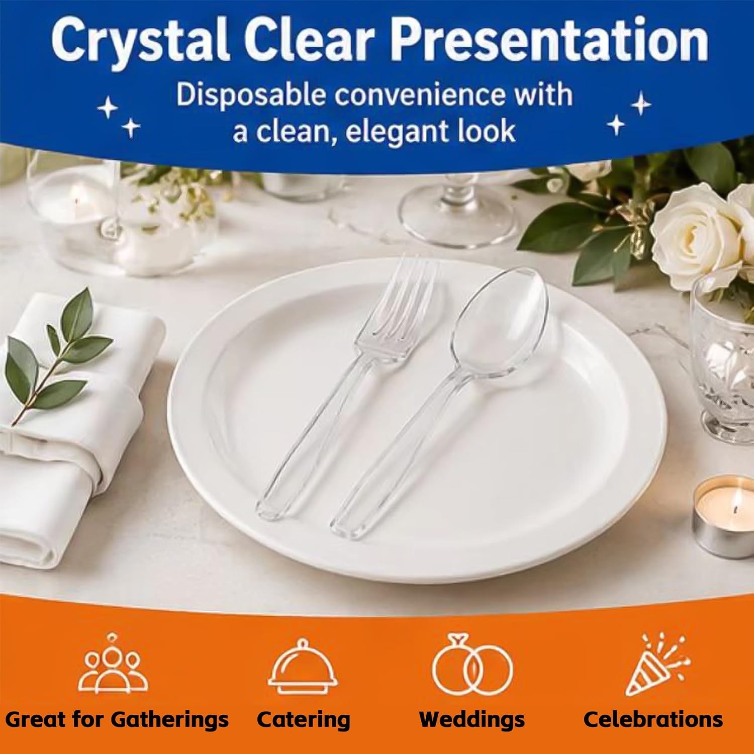 400 Count] Plastic Silverware Set, Extra Heavy Duty Plastic Forks and Spoons,